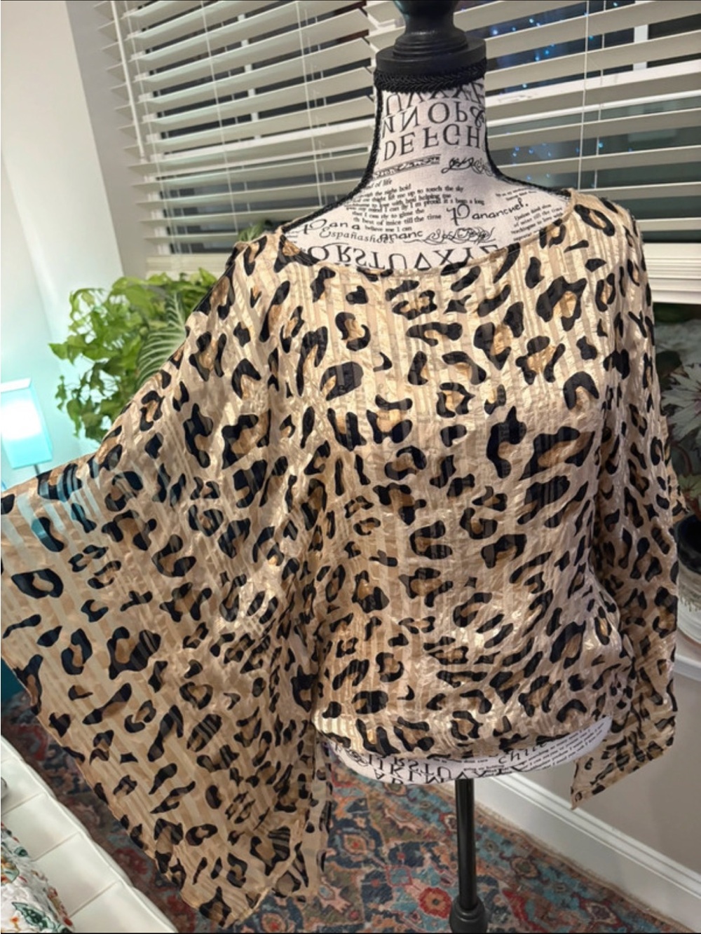 Silk Leopard Print Dolman Sleeve Top - Beige/Black